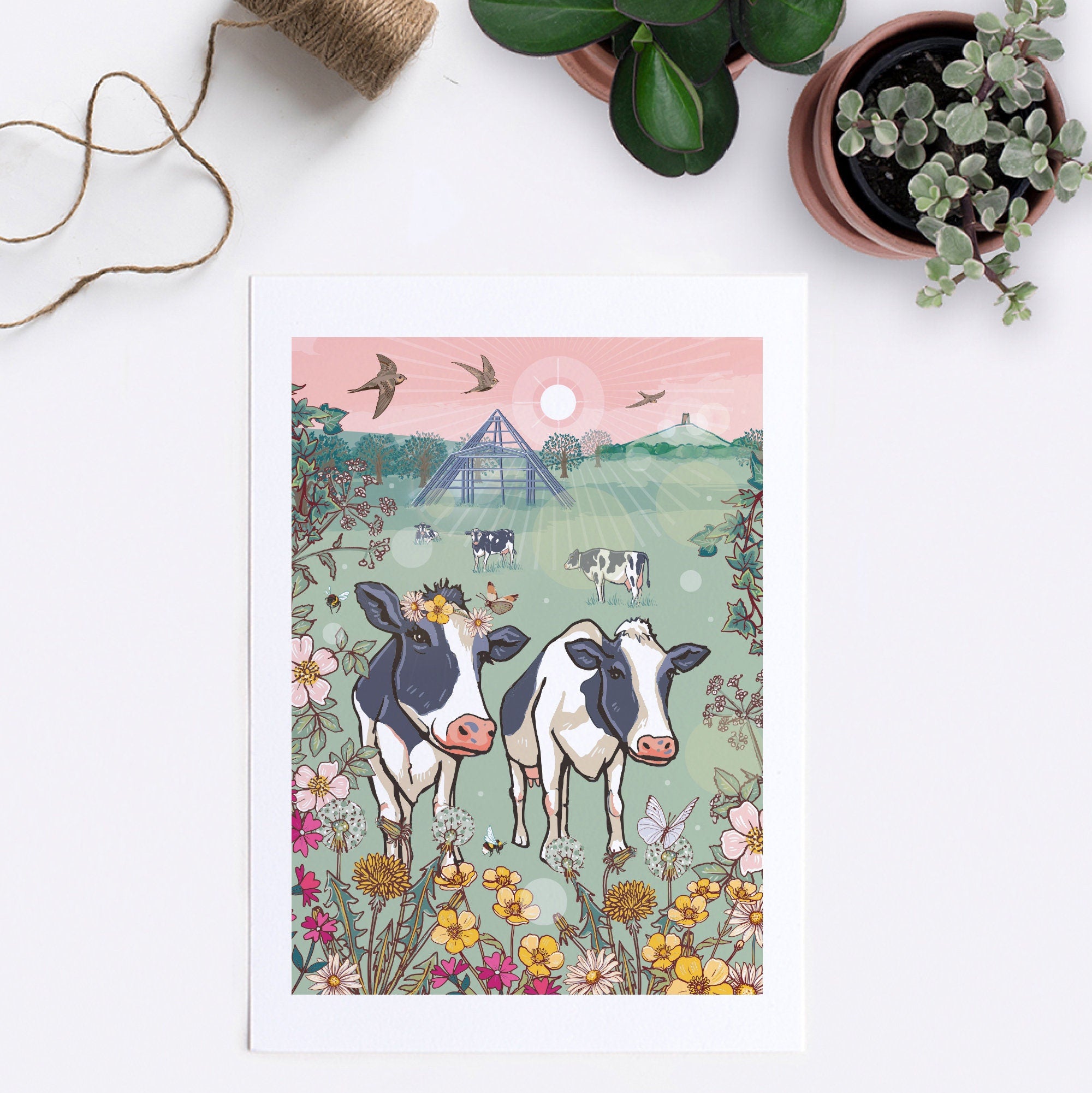 Glastonbury Cows Wall Art Print, Moo-Sic Festival Illustration Print