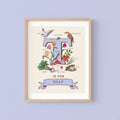 T - Personalised Letter T Print, Initial T Wall Art, Nature Guide Monogram Illustration