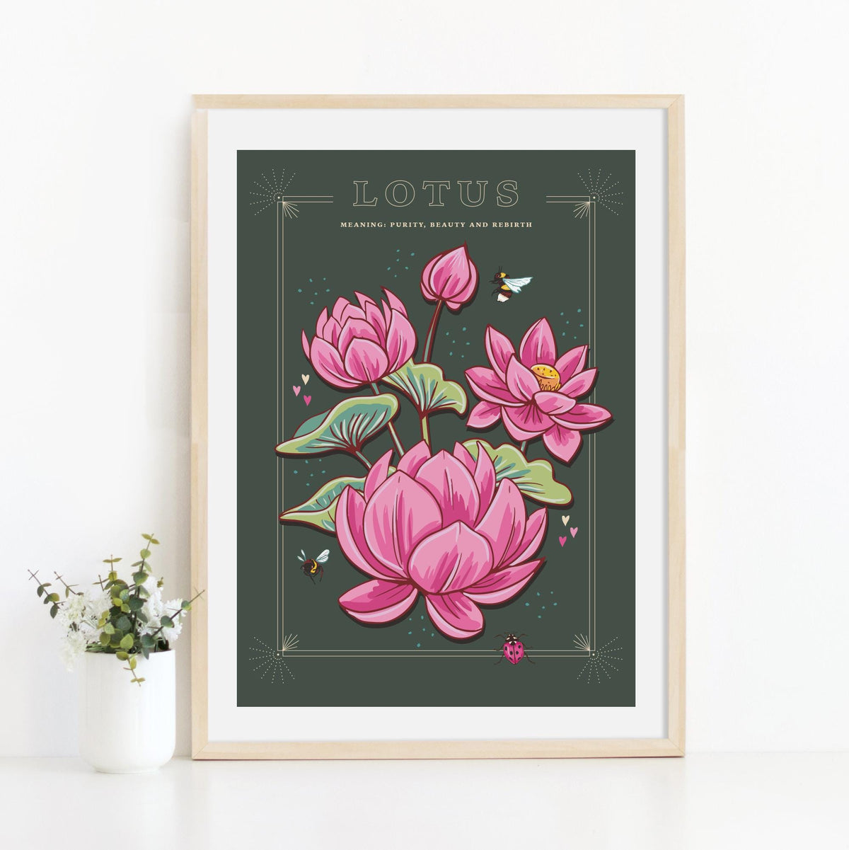 Lotus Flower Art Print, Vintage Botanical Illustration