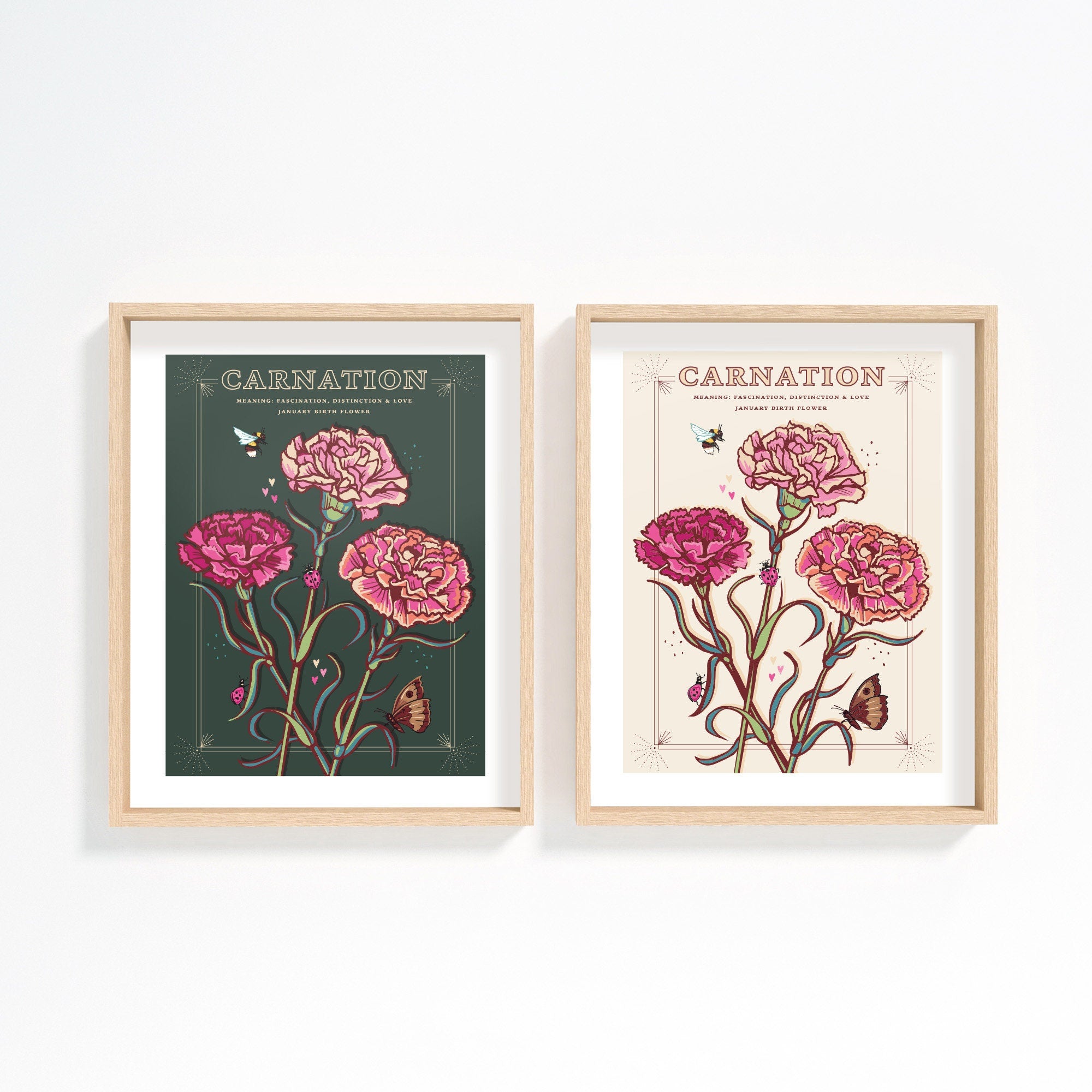 Carnations January Birth Flower Wall Art Print