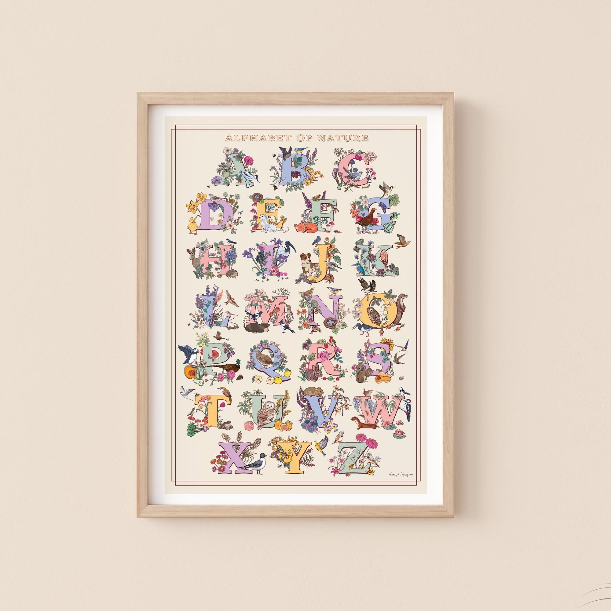 A to Z of Nature Alphabet Wall Art Print A4 size