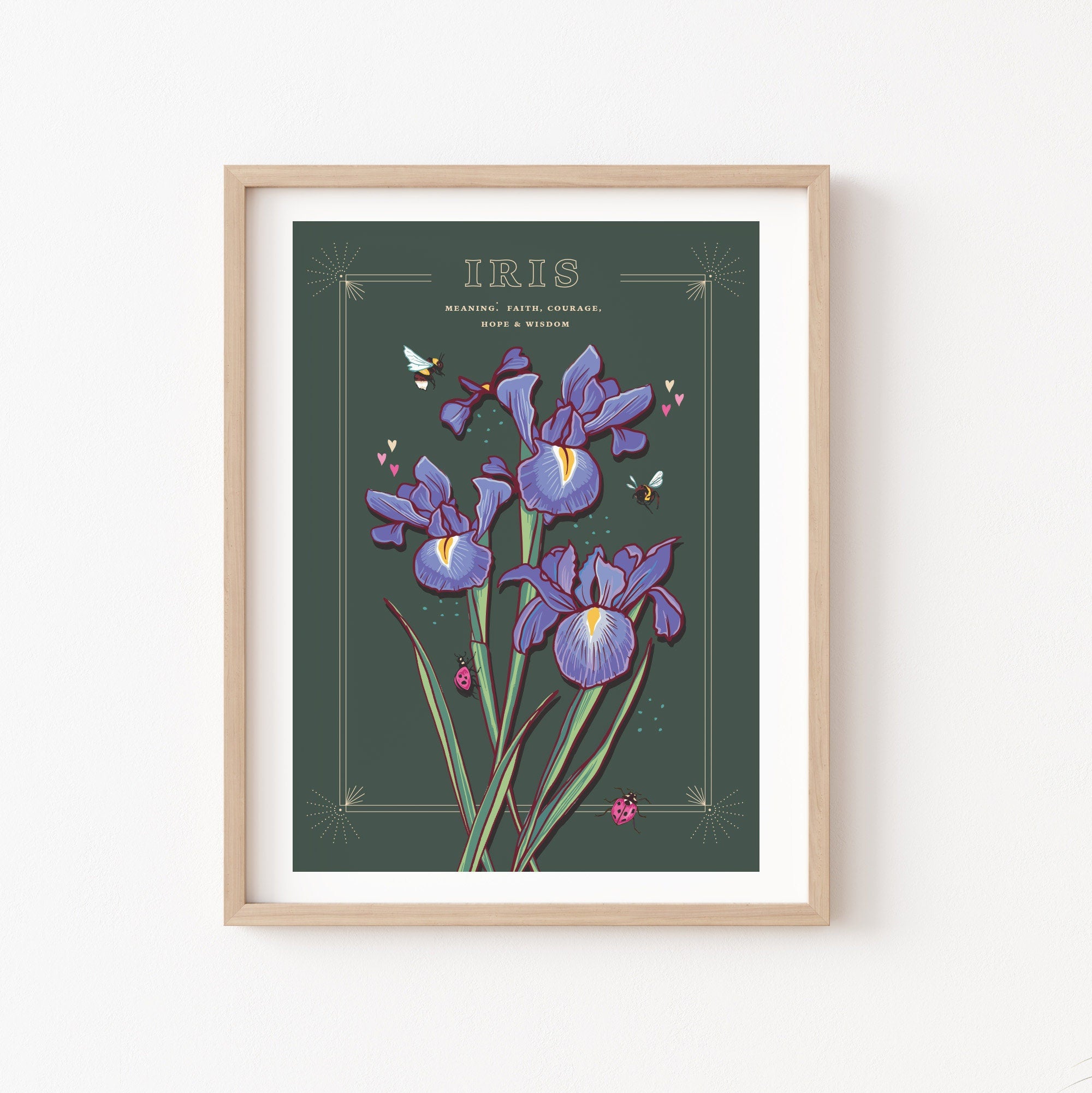 Iris Wall Art Print, Flower Meaning Illustration Print