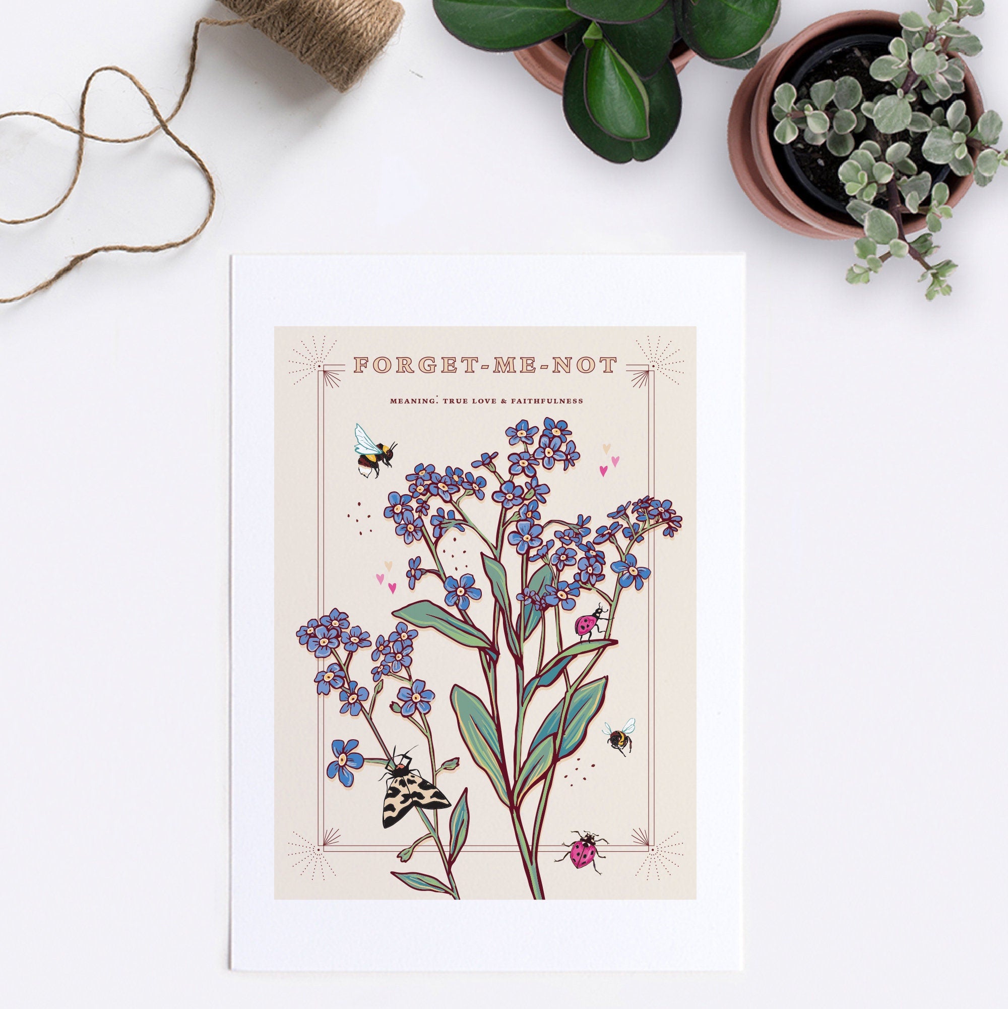 Forget Me Not Wall Art Print, True Love Flower Illustration Print