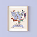 W - Personalised Letter W Print, Initial W Wall Art, Nature Guide Monogram Illustration