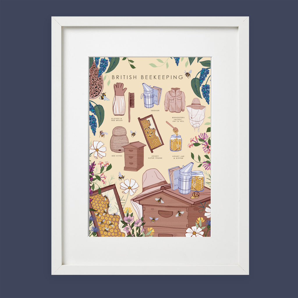 British Beekeeping Nature Guide Wall Art Print