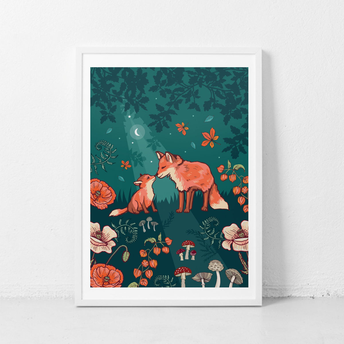 Fox and Cub in Autumn Woodland Nursery Print