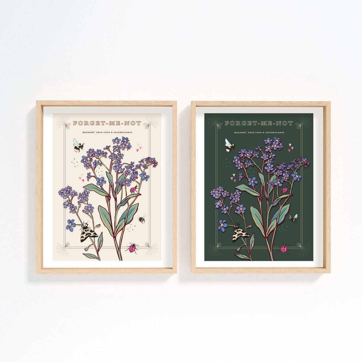 Forget Me Not Wall Art Print, True Love Flower Illustration Print