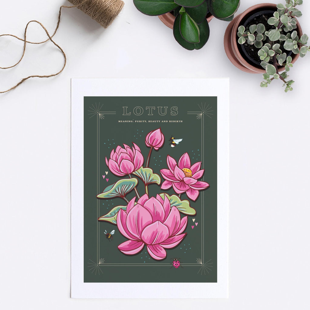 Lotus Flower Art Print, Vintage Botanical Illustration