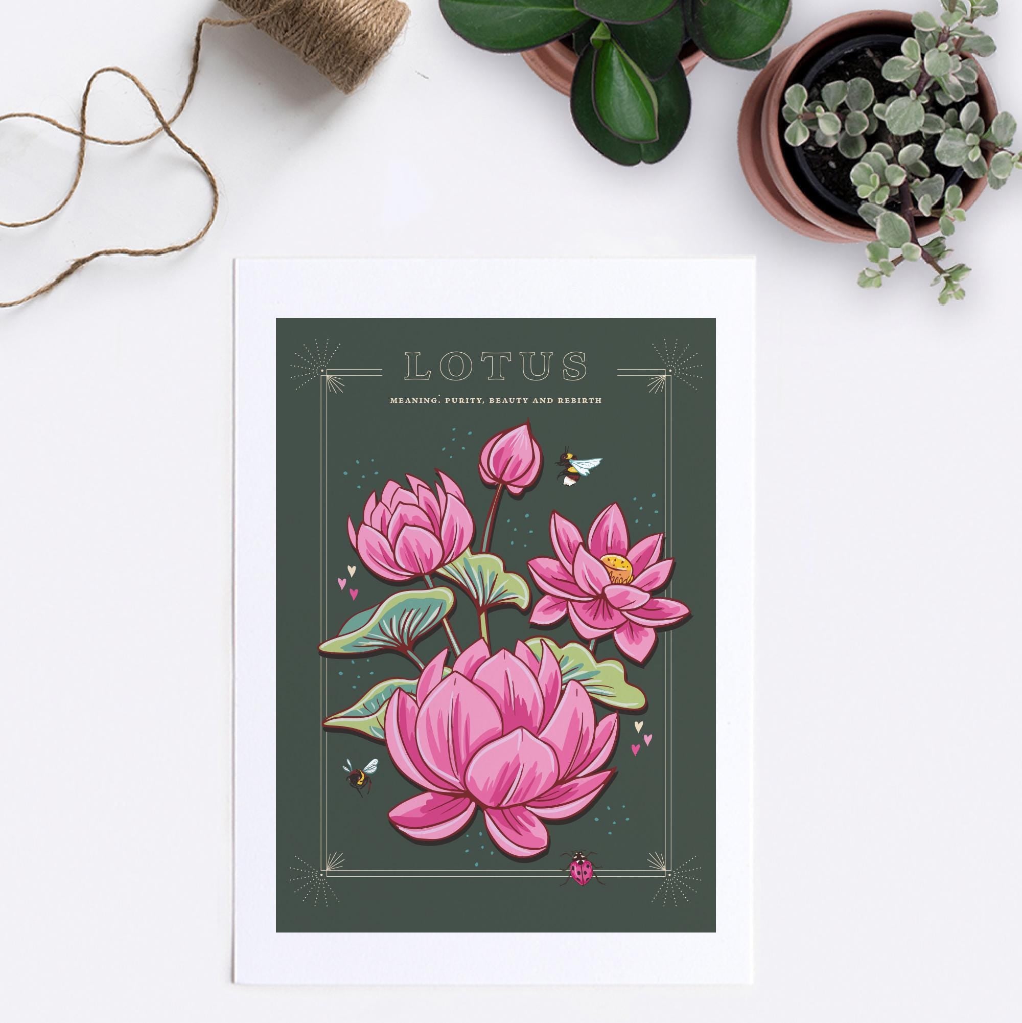 Lotus Flower Art Print, Vintage Botanical Illustration