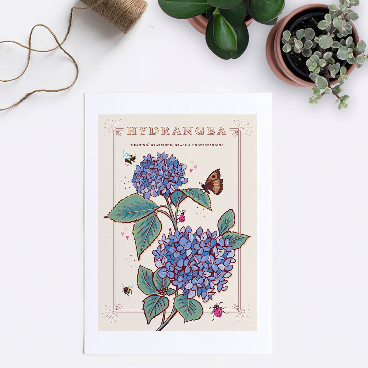 Hydrangea Wall Art Print, Grace & Gratitude Flower Illustration Print