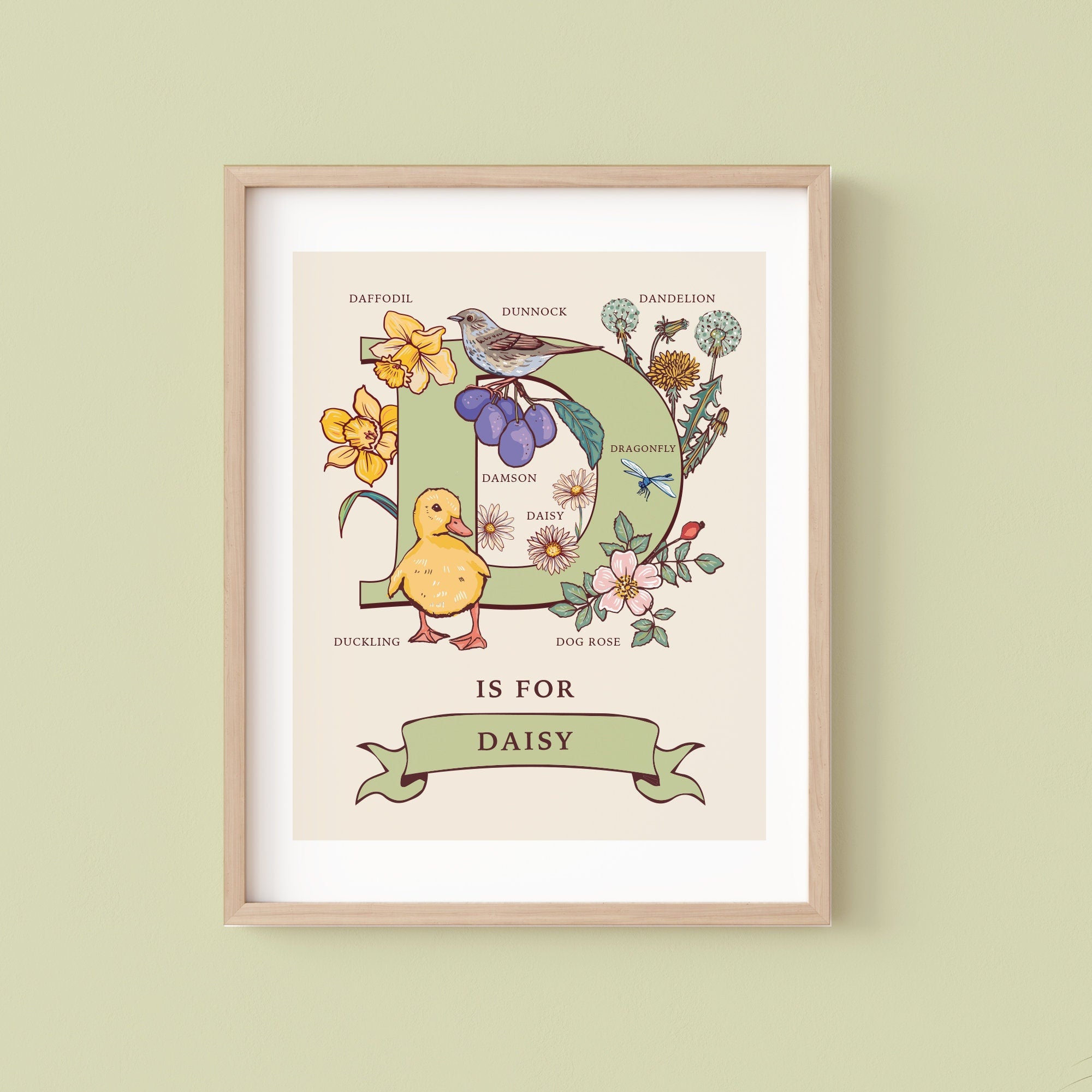 Personalised Monogram Initial Letter D, Nature Guide Wall Art Print