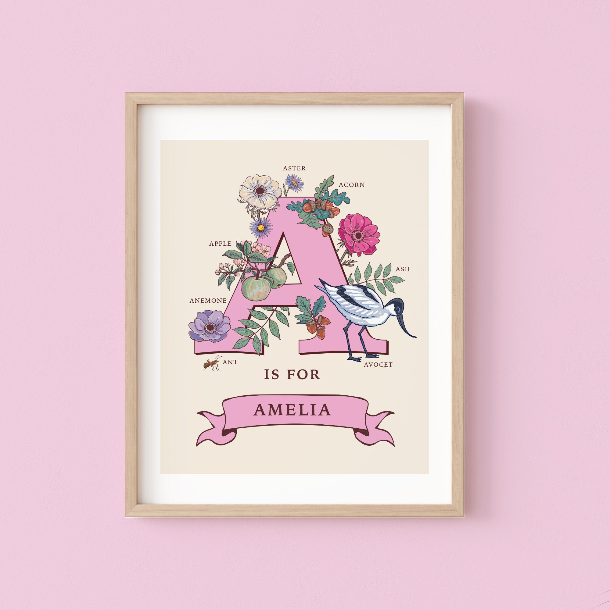 Personalised Monogram Initial Letter A, Nature Guide Wall Art Print