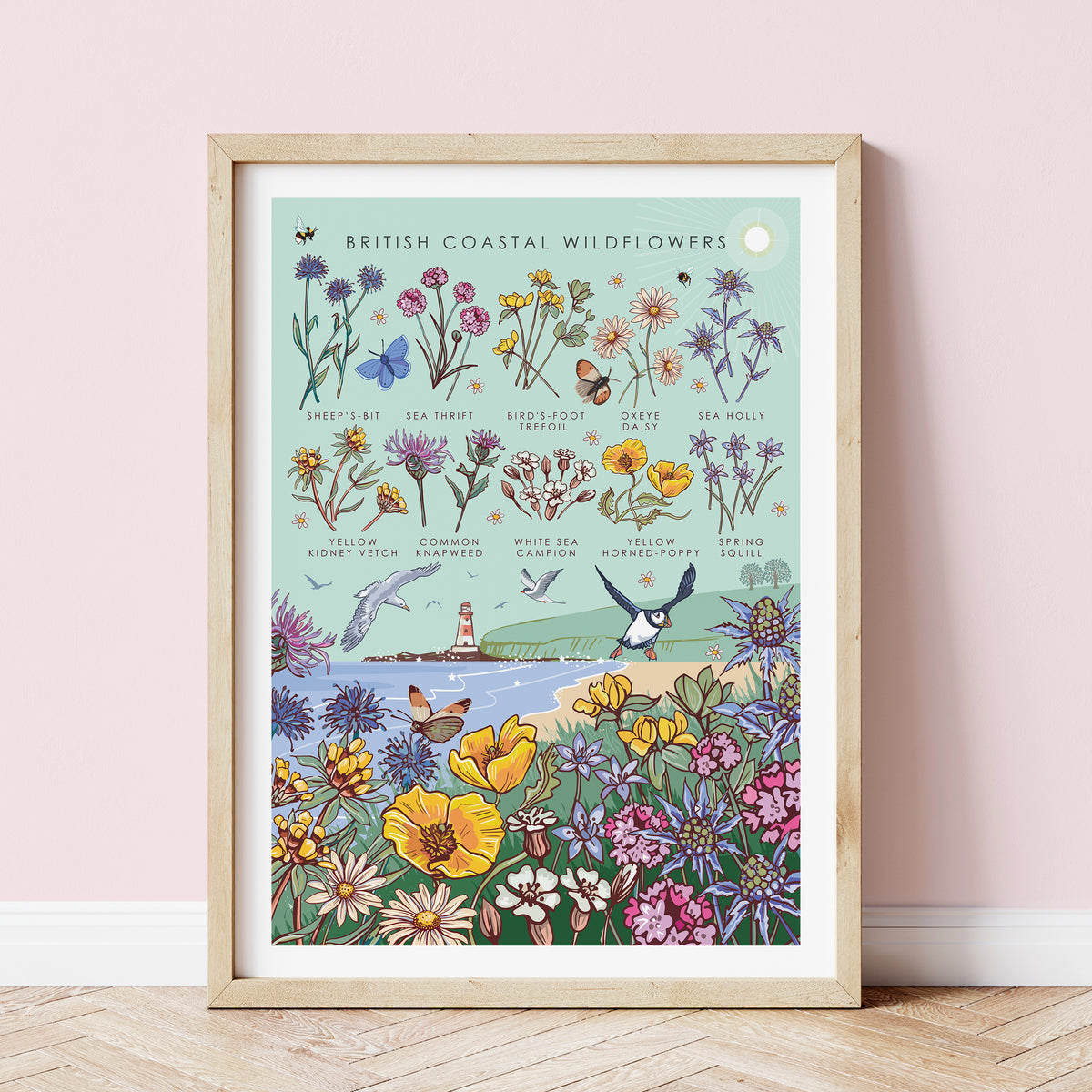 British Coastal Wildflowers Nature Guide Wall Art Print