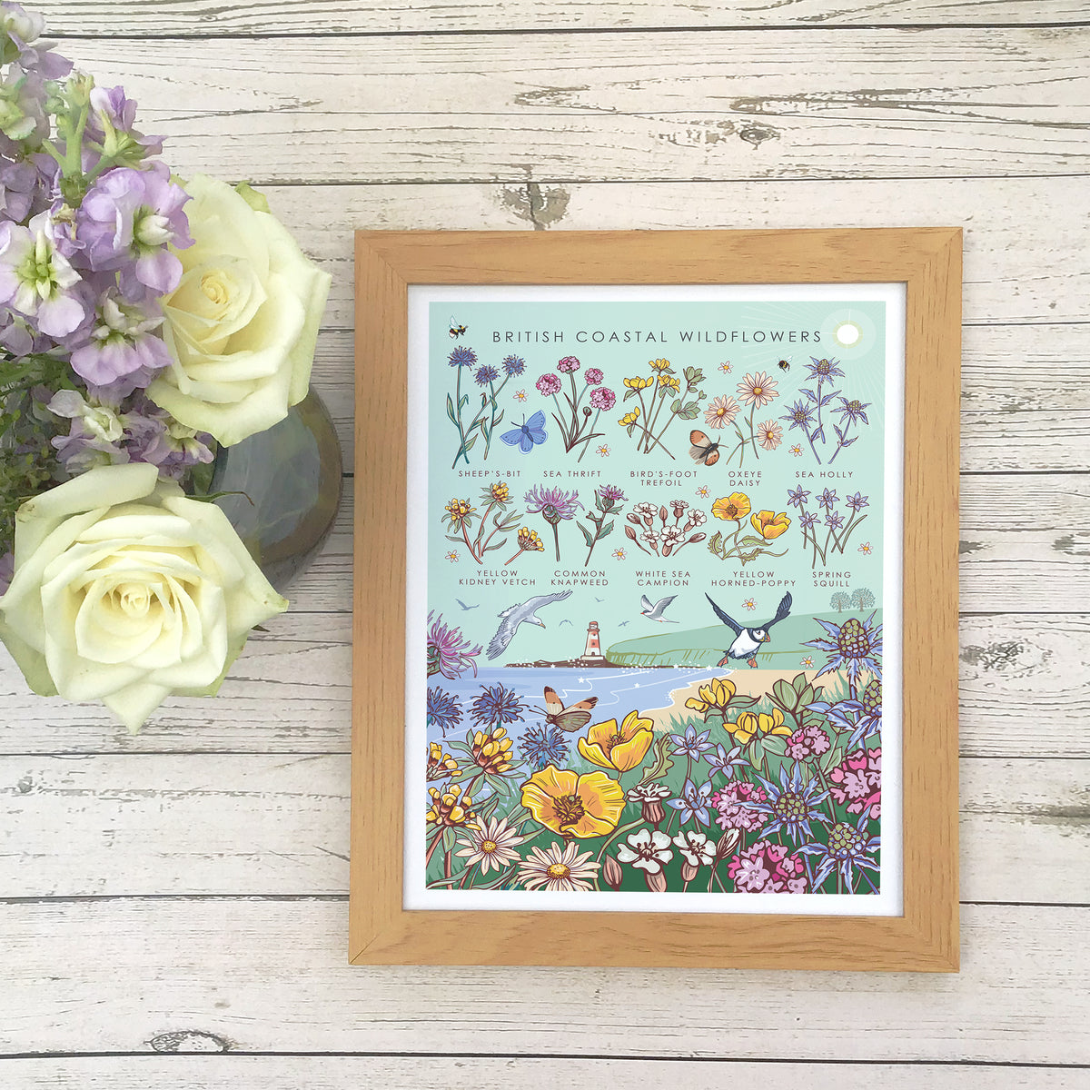British Coastal Wildflowers Nature Guide Wall Art Print