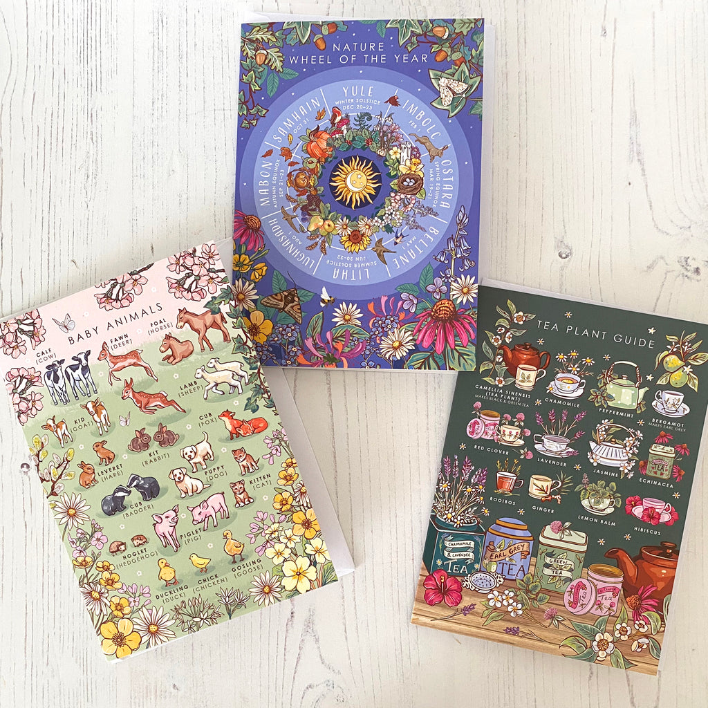 Nature Guide Art Card Set: Wheel of the Year, Baby Animals, Tea Plants