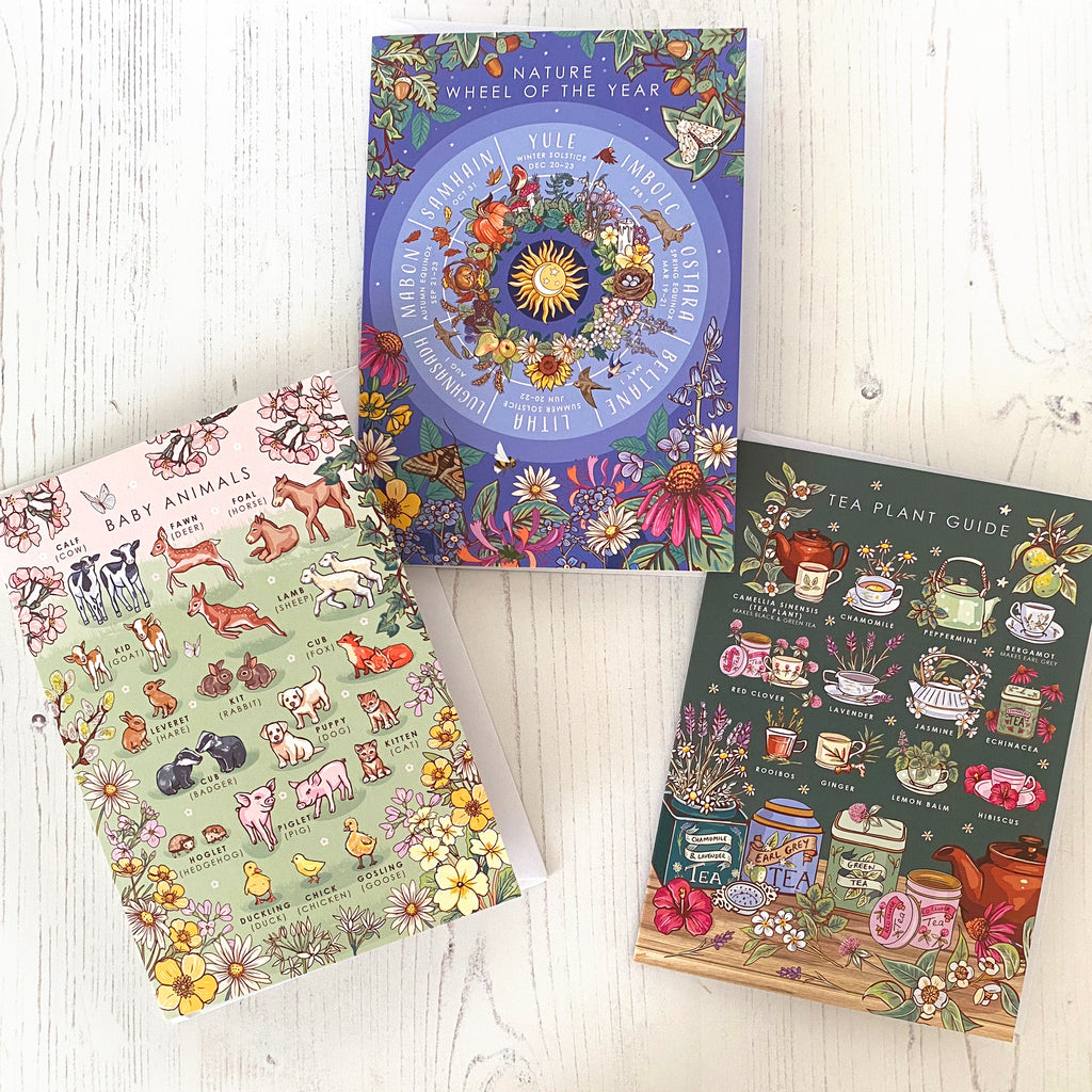 Nature Guide Art Card Set: Wheel of the Year, Baby Animals, Tea Plants