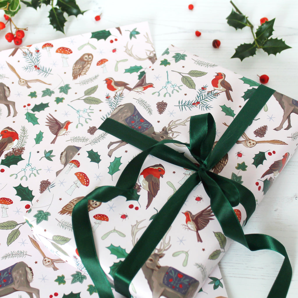 Festive Woodland Deer and Robins Christmas Gift Wrap Pack of 2