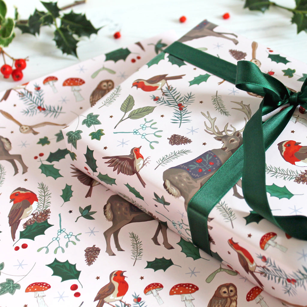 Festive Woodland Deer and Robins Christmas Gift Wrap Pack of 2