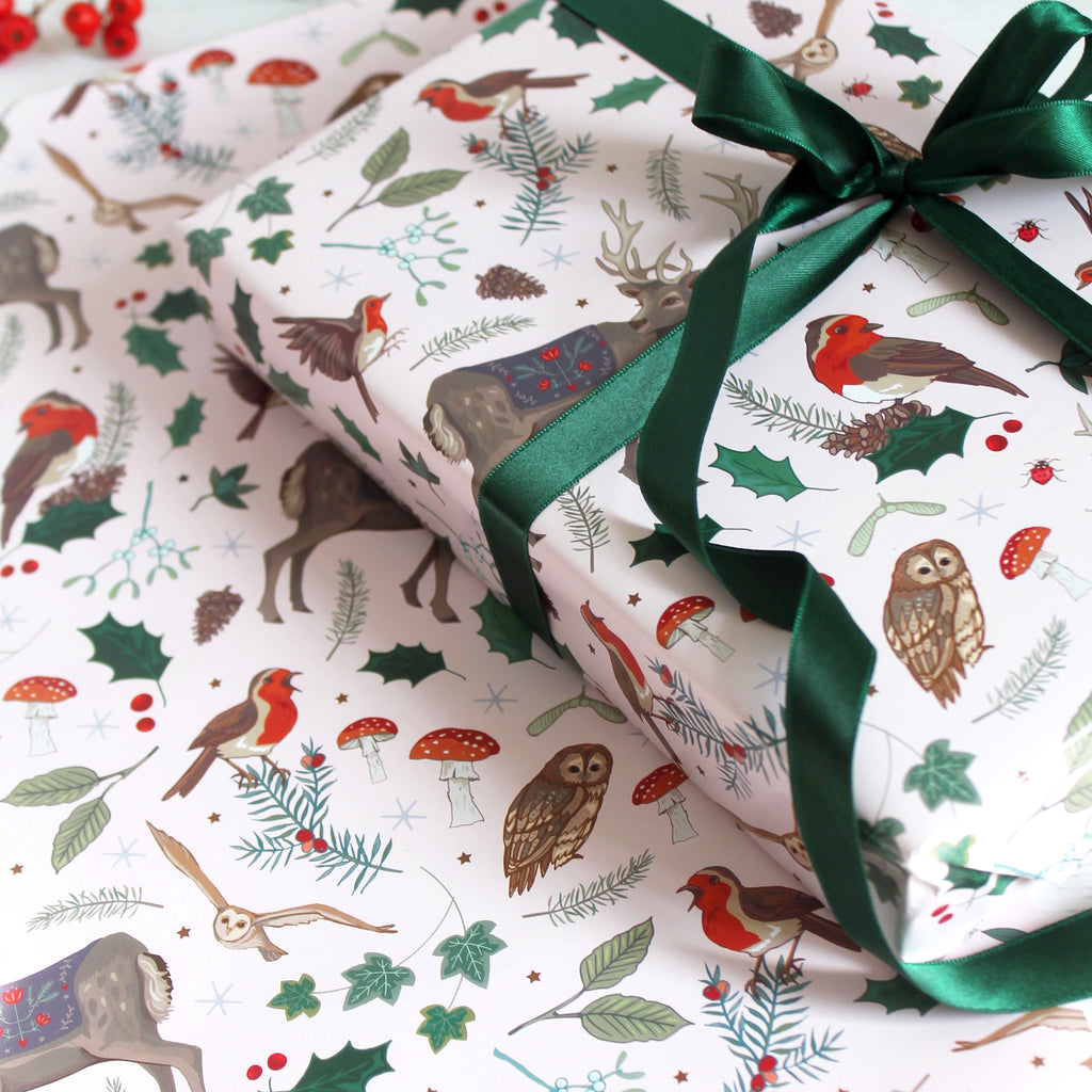 Festive Woodland Deer and Robins Christmas Gift Wrap Pack of 2