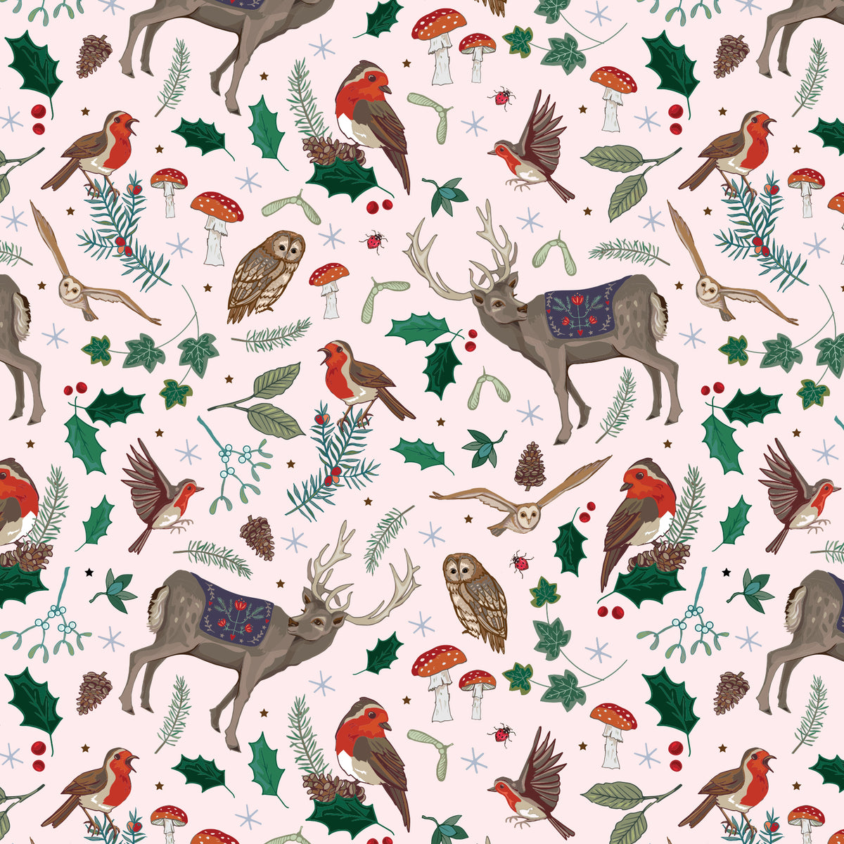 Festive Woodland Deer and Robins Christmas Gift Wrap Pack of 2