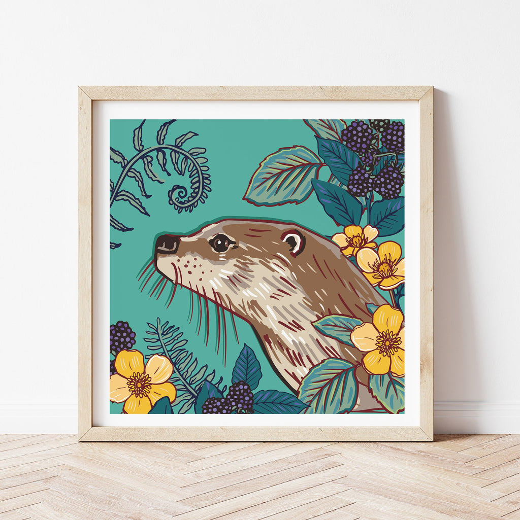 Woodland Otter Square Wall Art Print 8x8