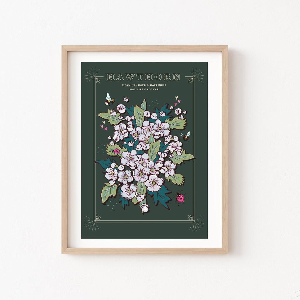 Hawthorn May Birth Flower Wall Art Print