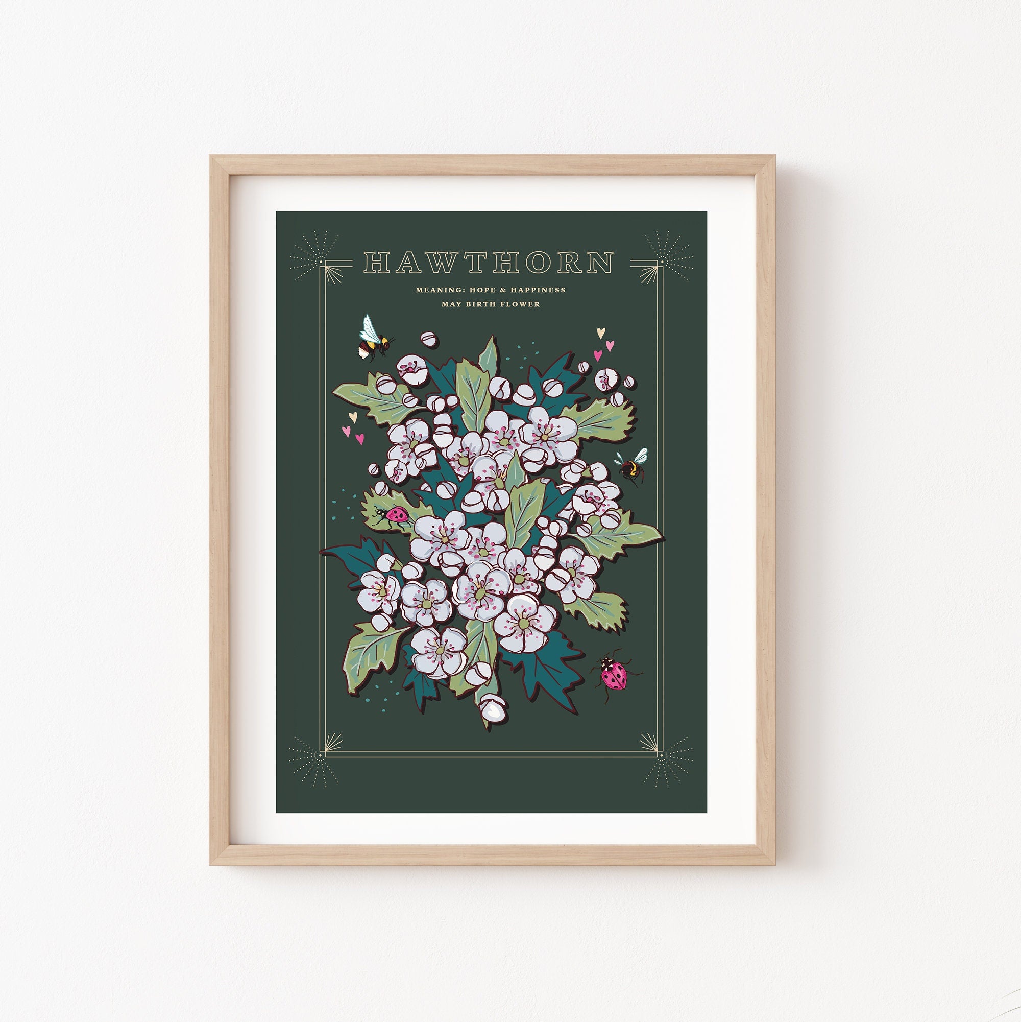 Hawthorn May Birth Flower Wall Art Print