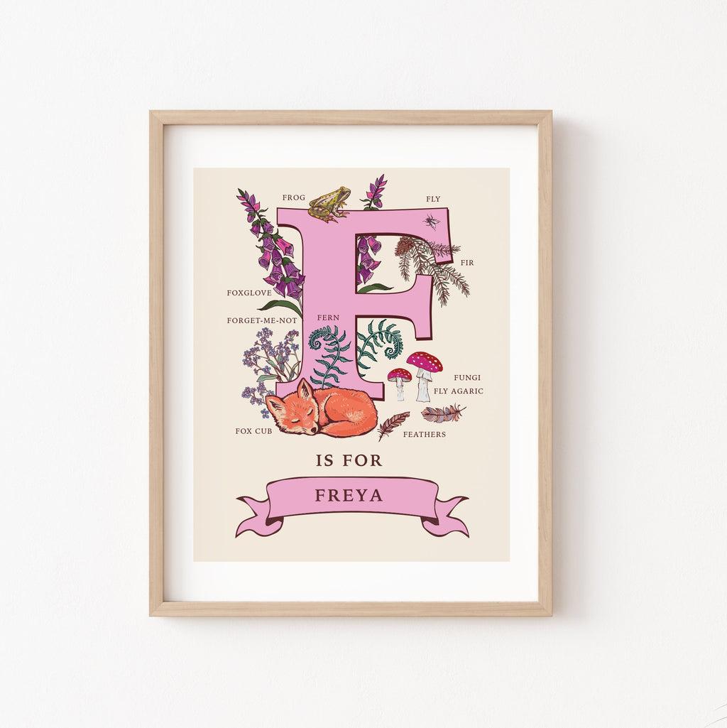 Personalised Monogram Initial Letter F, Nature Guide Wall Art Print