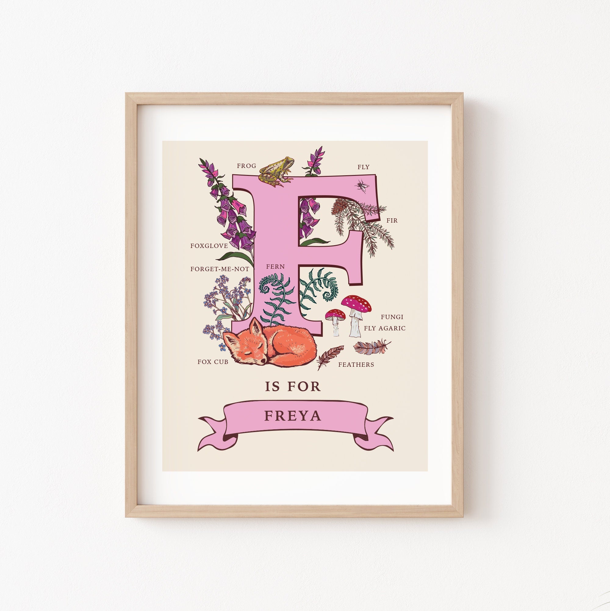 Personalised Monogram Initial Letter F, Nature Guide Wall Art Print