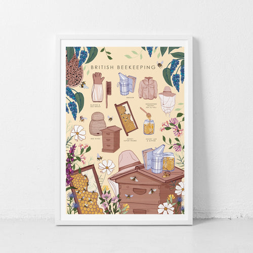 British Beekeeping Nature Guide Wall Art Print