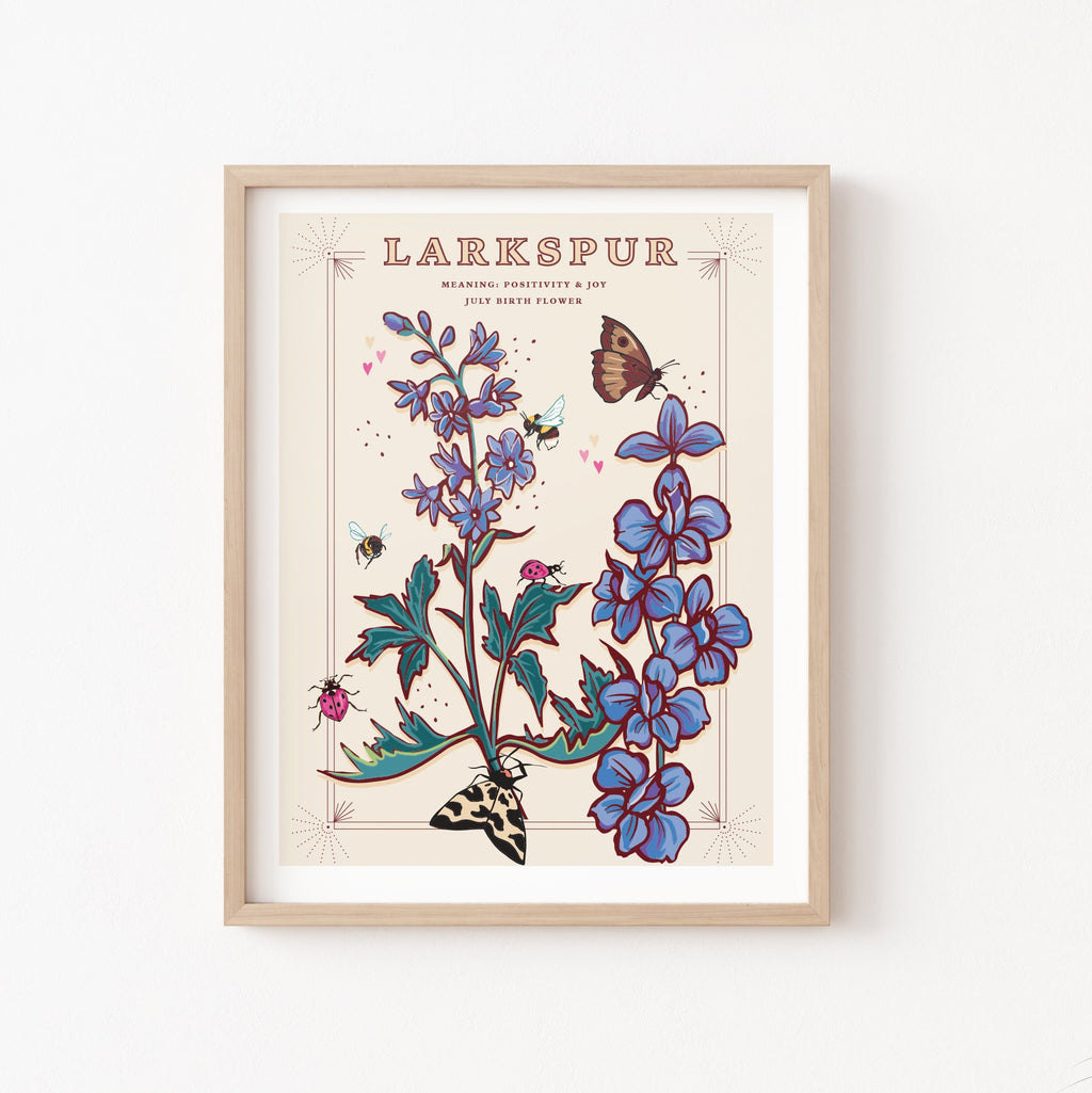 Larkspur July Birth Flower Wall Art Print
