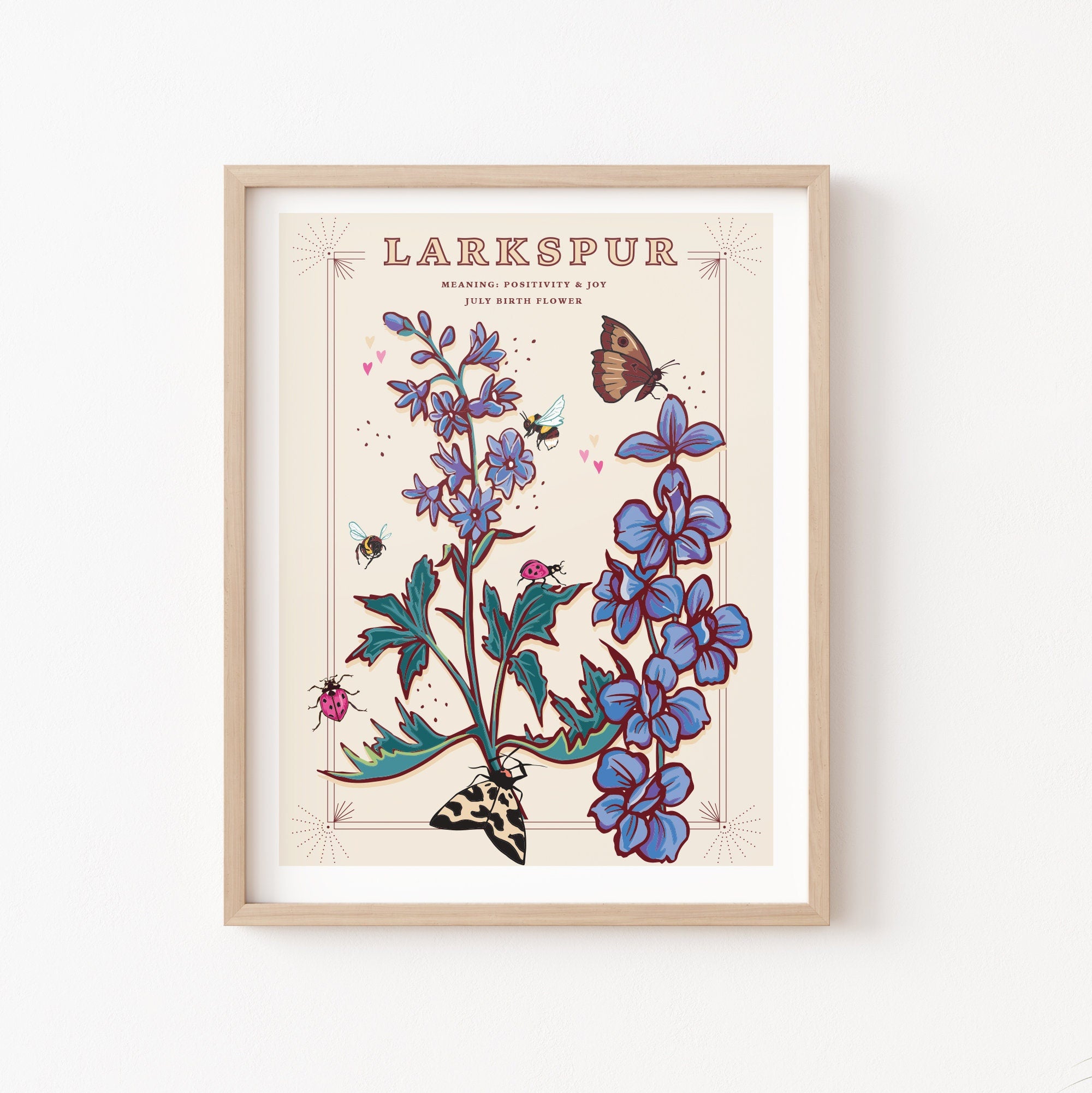 Larkspur July Birth Flower Wall Art Print