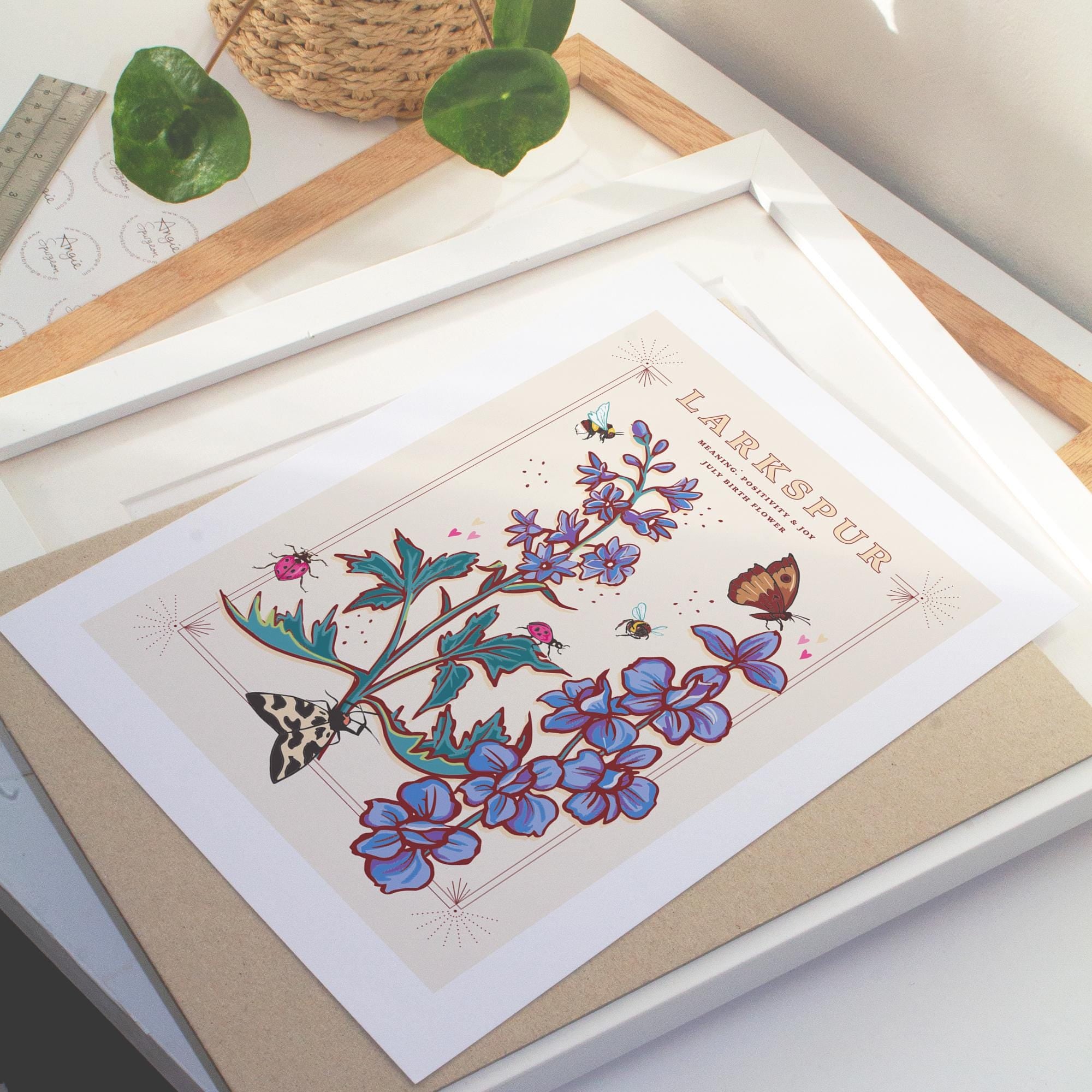 Larkspur July Birth Flower Wall Art Print