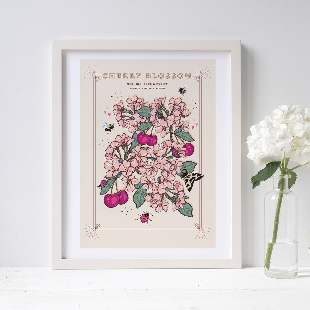 Cherry Blossom March Birth Flower Wall Art Print