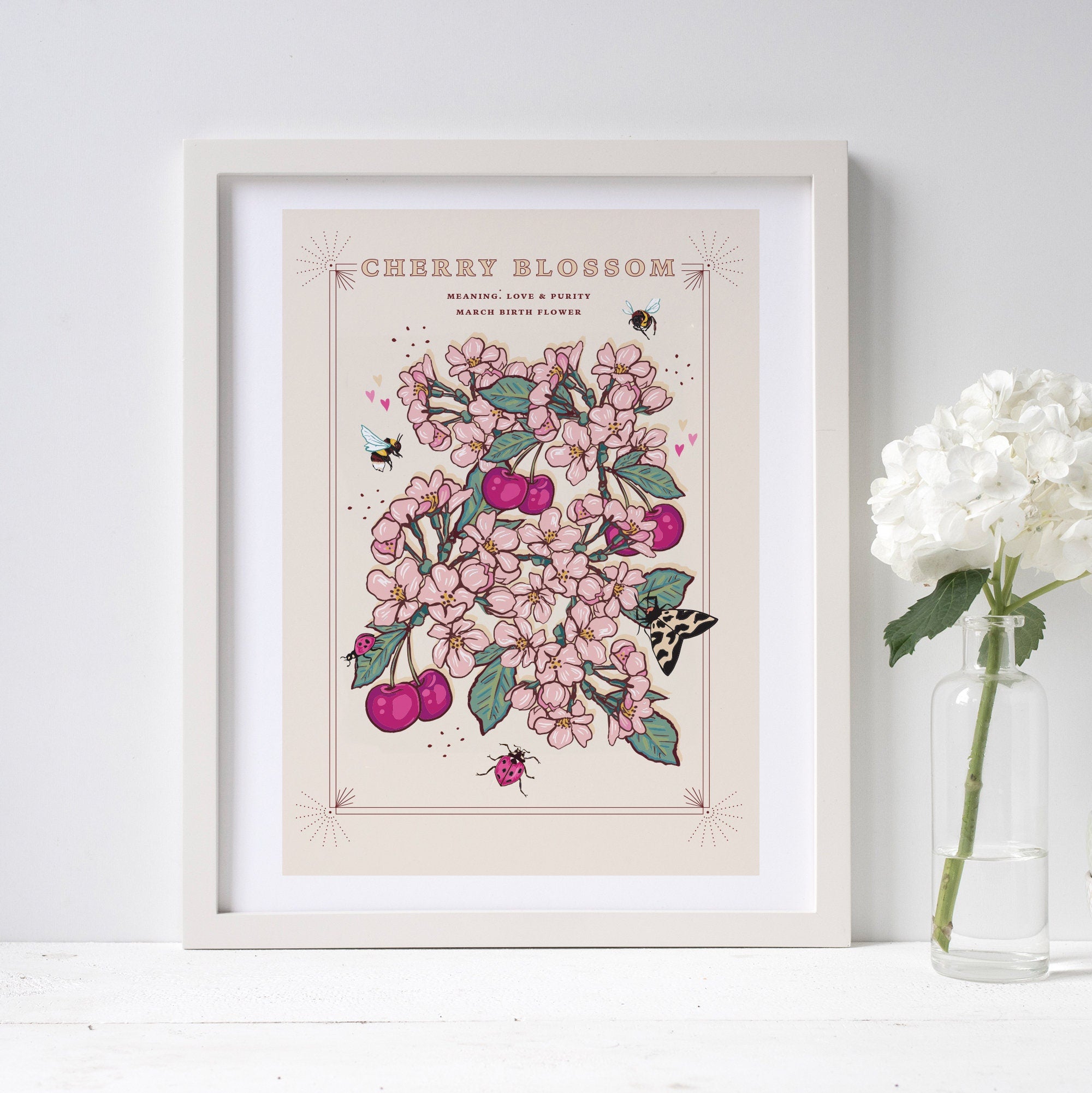 Cherry Blossom March Birth Flower Wall Art Print