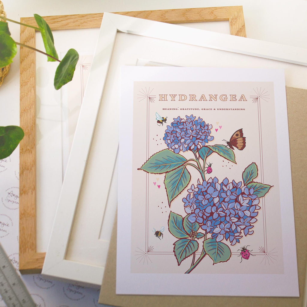 Hydrangea Wall Art Print, Grace & Gratitude Flower Illustration Print