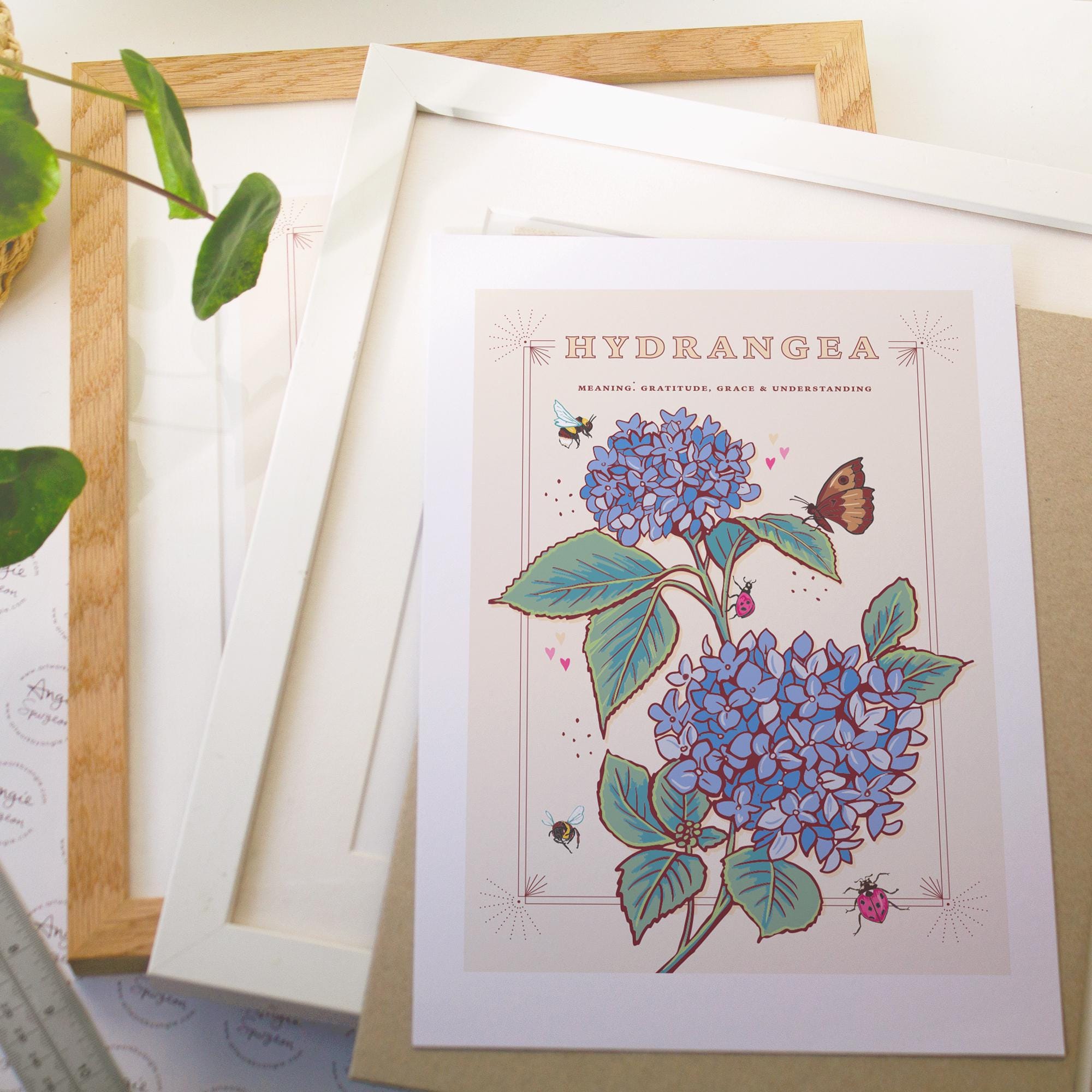 Hydrangea Wall Art Print, Grace & Gratitude Flower Illustration Print