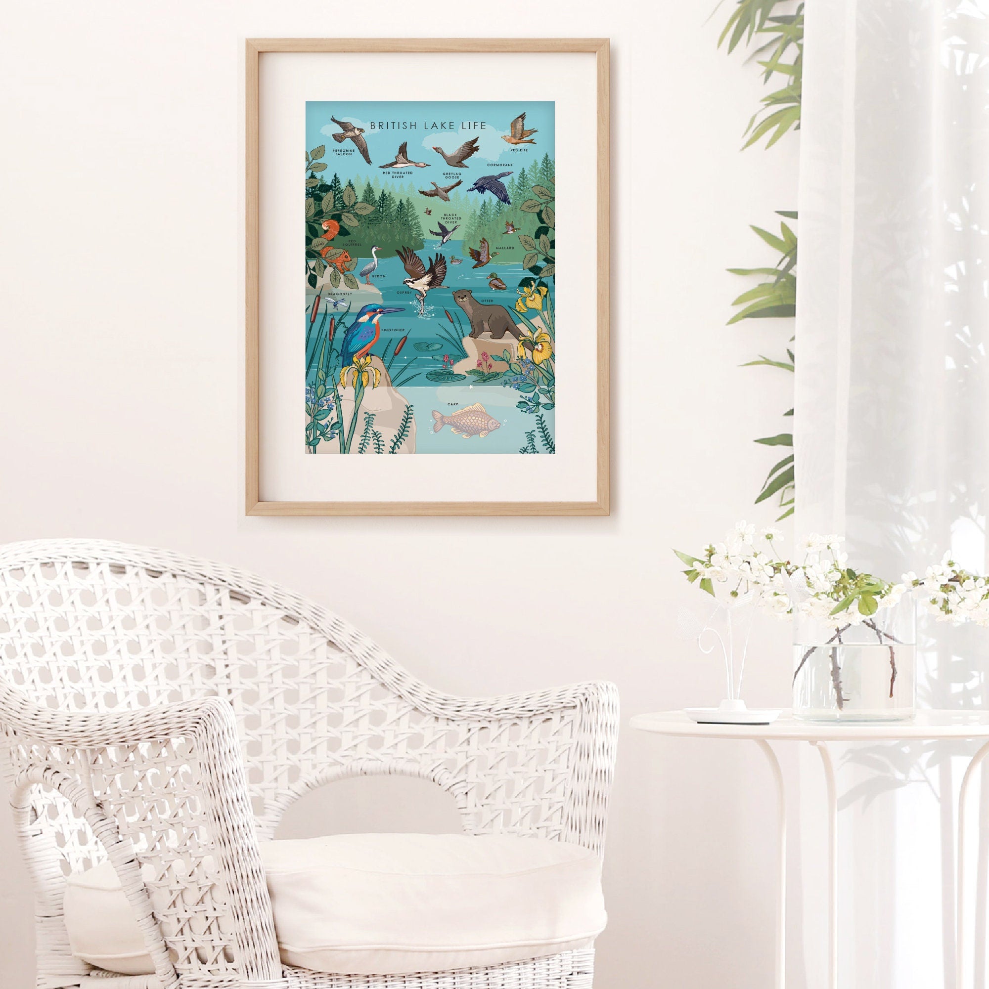 British Lake Wildlife Nature Guide Wall Art