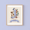 J - Personalised Letter J Print, Initial J Wall Art, Nature Guide Monogram Illustration