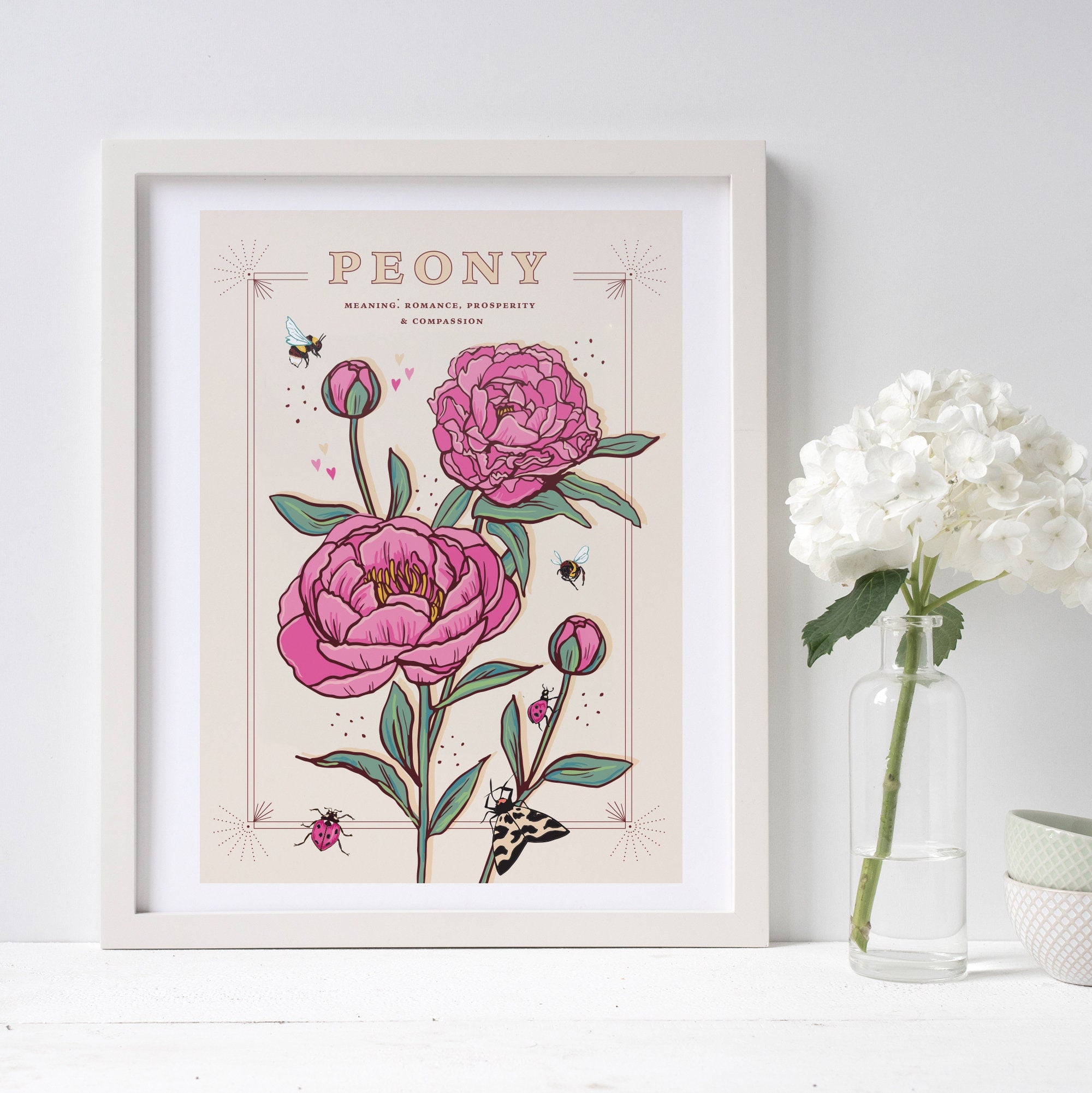 Peony November Birth Flower Wall Art Print