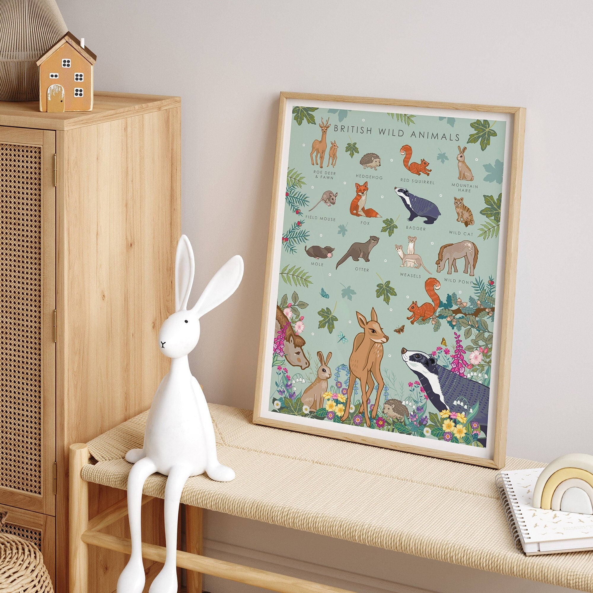 British Wild Animals Nature Guide Wall Art Print