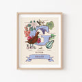 G - Personalised Letter G Print, Initial G Wall Art, Nature Guide Monogram Illustration