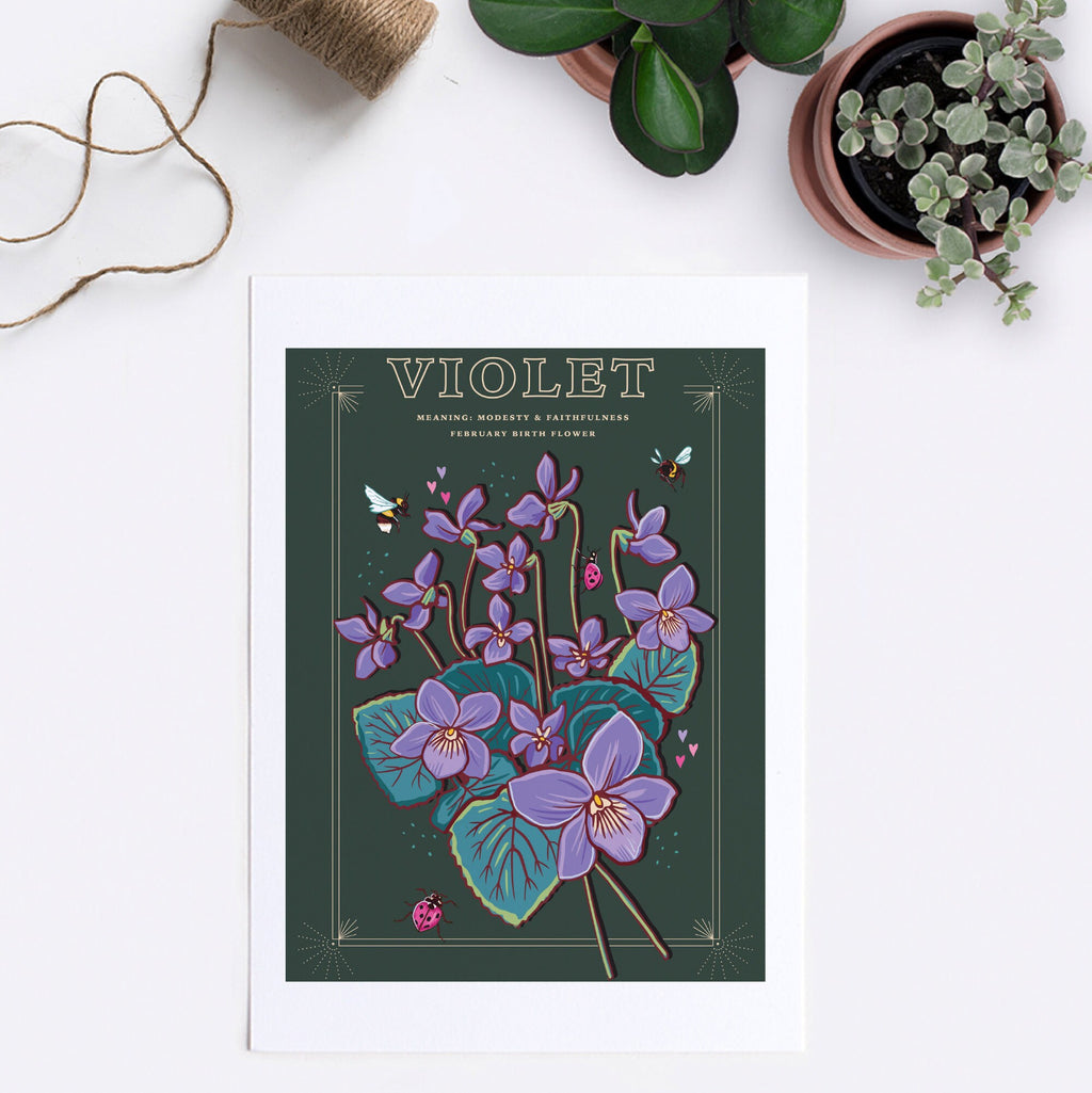 Violets February Birth Flower Wall Art Print