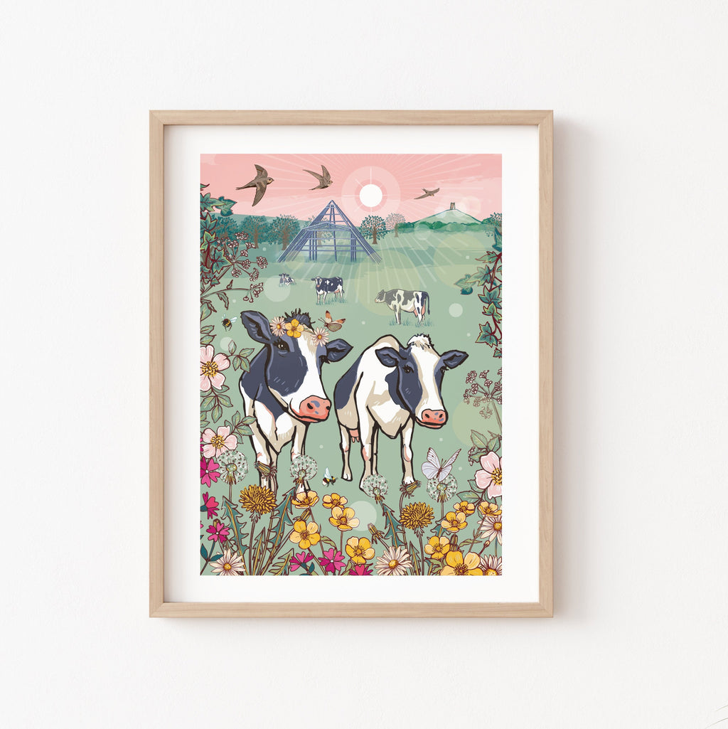 Glastonbury Cows Wall Art Print, Moo-Sic Festival Illustration Print