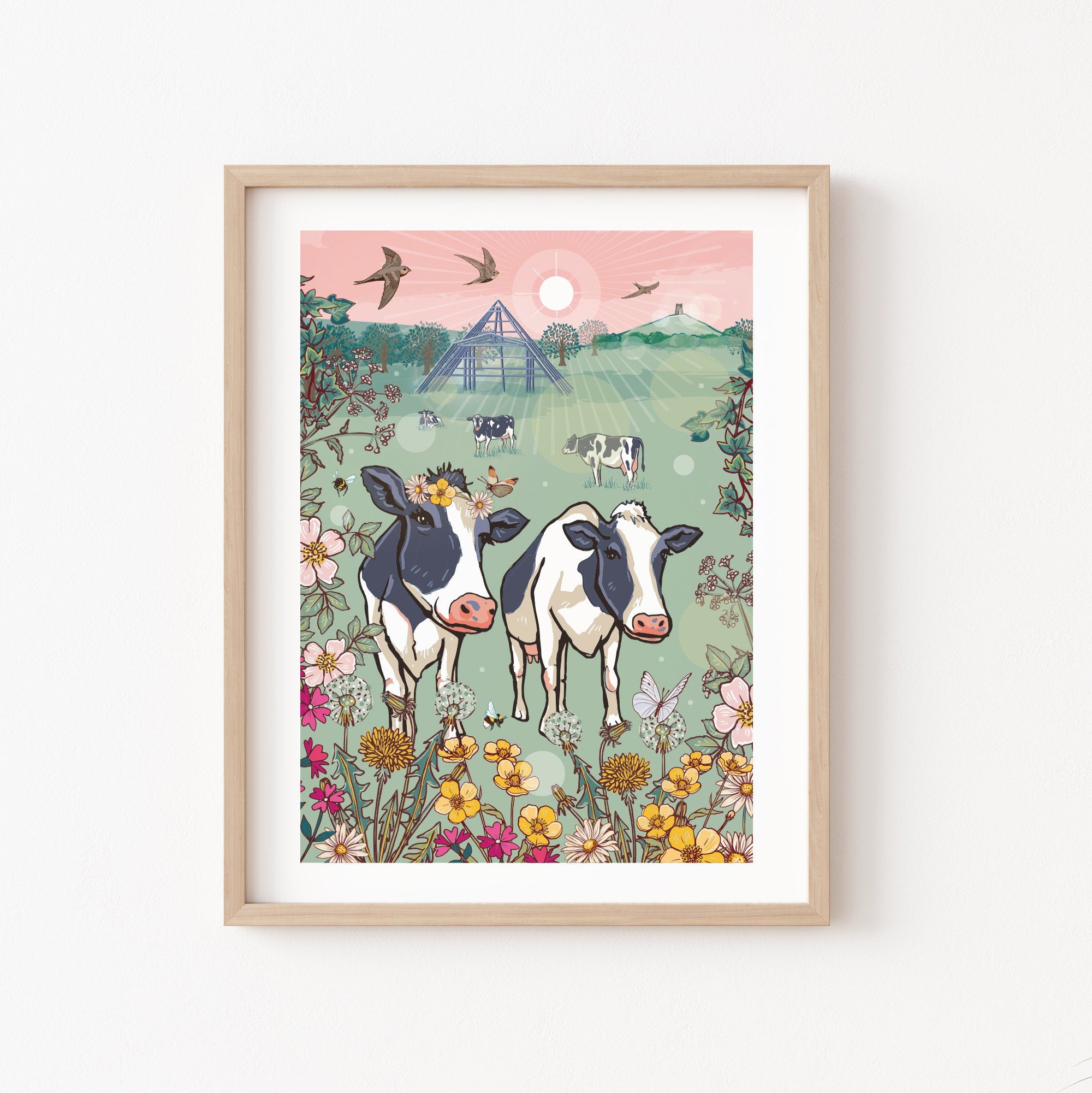 Glastonbury Cows Wall Art Print, Moo-Sic Festival Illustration Print