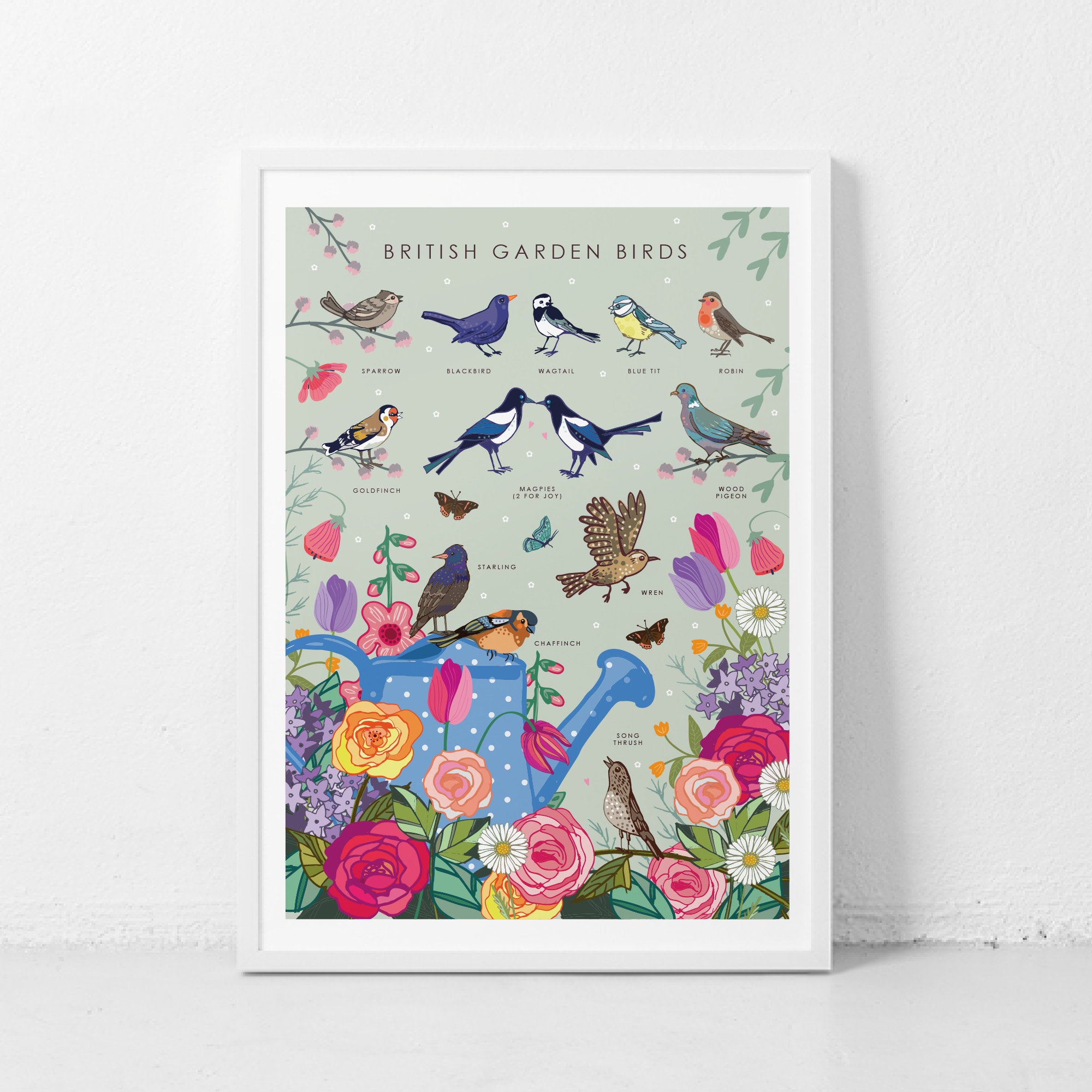 British Garden Birds Nature Guide Wall Art Print