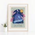 Aquarius Wall Art Print, Zodiac Sign and Flowers Illustration Print