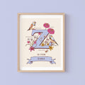 Z - Personalised Letter Z Print, Initial Z Wall Art, Nature Guide Monogram Illustration