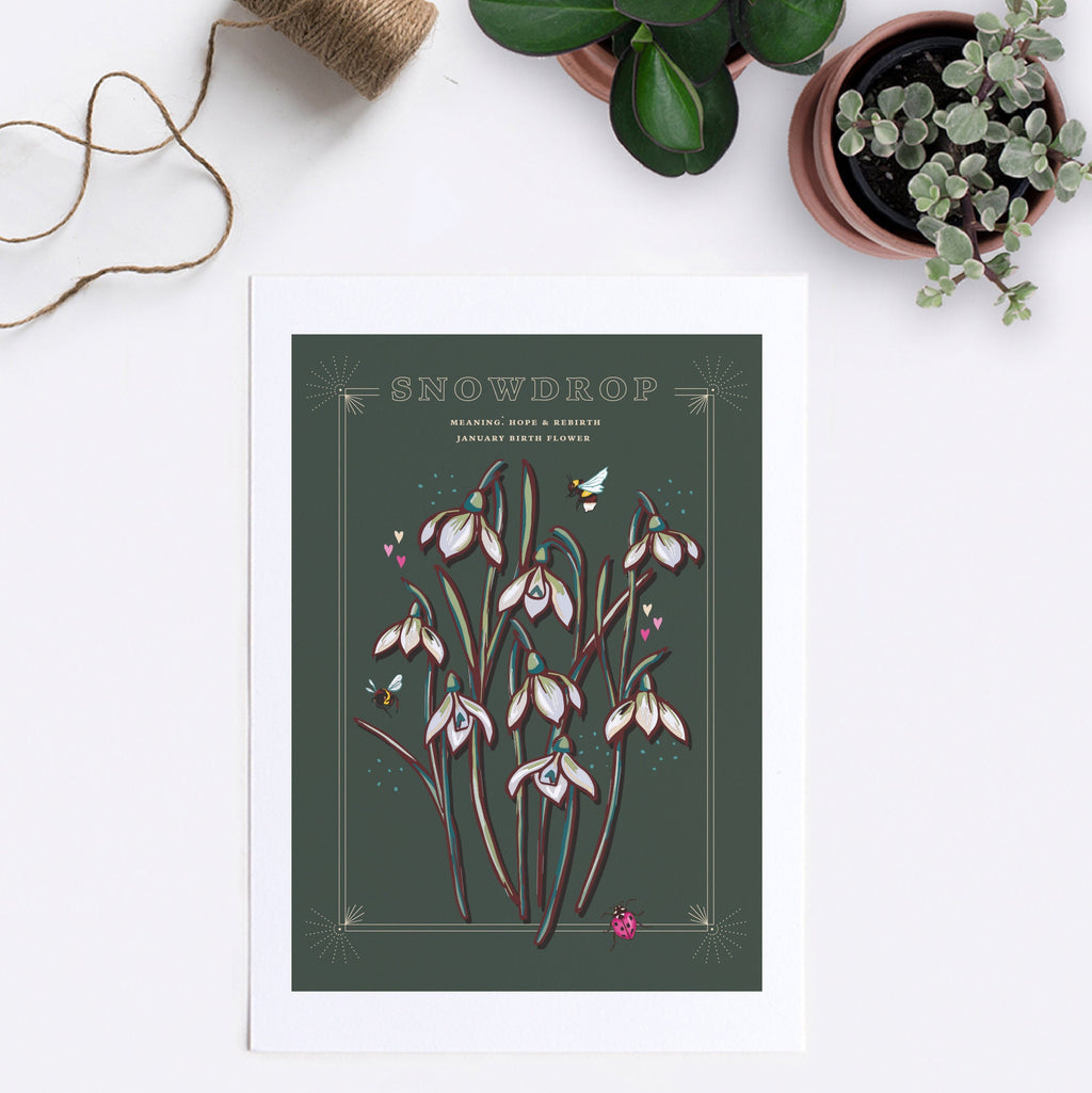 Snowdrops January Birth Flower Wall Art Print