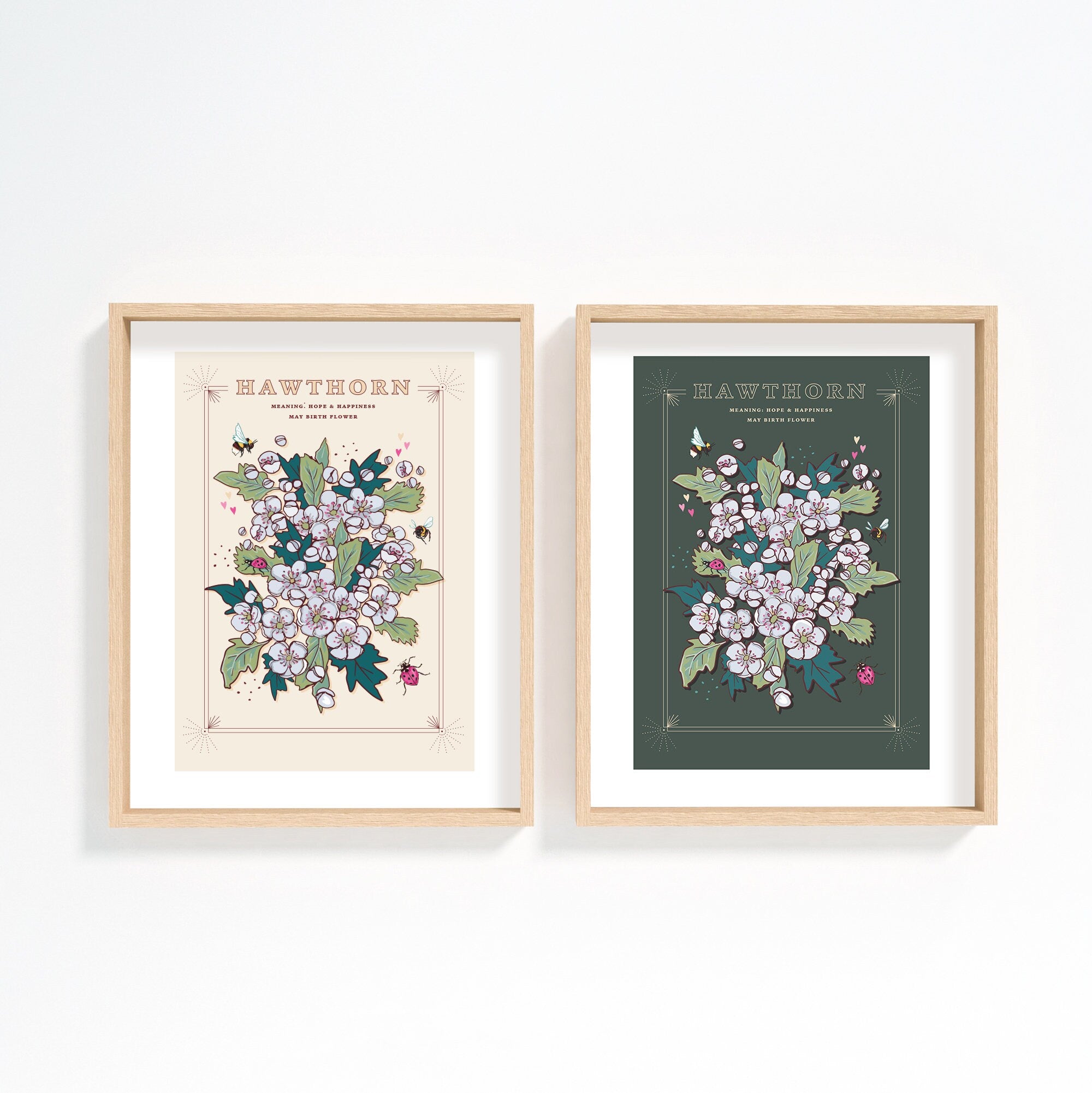 Hawthorn May Birth Flower Wall Art Print